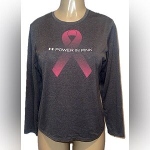 Under Armour Power in Pink Breast Cancer Awareness Shirt Small Gray HeatGear®